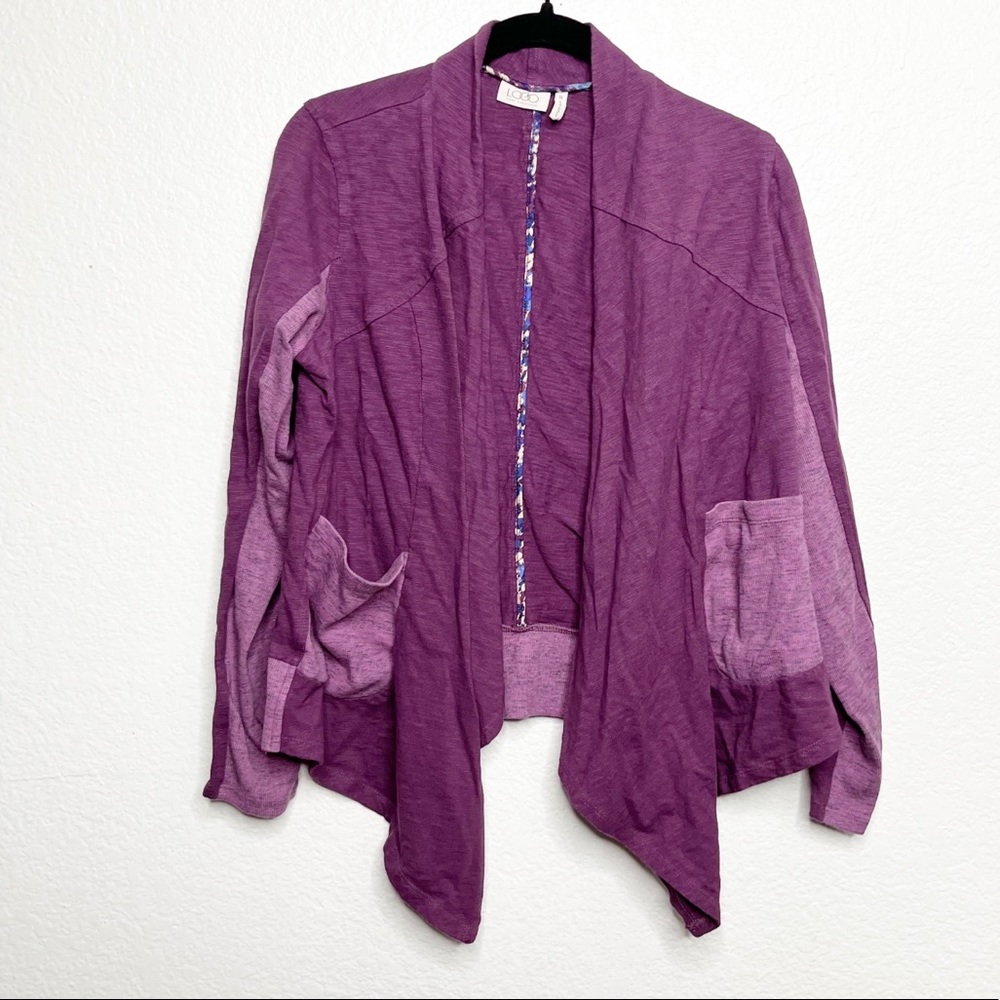 LOGO Lori Goldstein Women’s Purple Waterfall Cardigan Size Medium